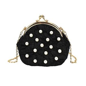 Felice Ann Mini False Pearls Evening Clutch Handbag Pearls Top-handle Bag Chain Strap Crossbody Shoulder Bag, False Pearls Black