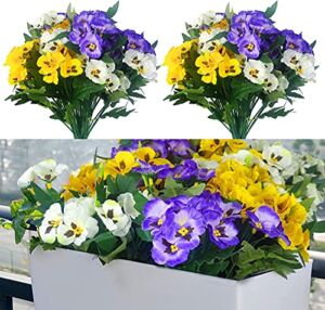 Fake Flowers Pansy Small Wild Flower Daisy 6 Bundles Faux Plastic Purple Flowers for Home Wedding Kitchen Garden Table Centerpieces Indoor Outdoor Decor (Mixed Color)