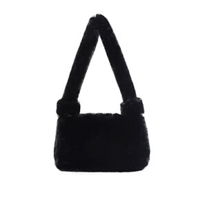 TANOSII Fuzzy Underarm Bag Faux Fur Shoulder Bag Furry Top-handle Bag Fluffy Handbag for Women Black