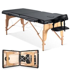Portable Massage Table Massage Bed Lash Bed Facial Bed SPA Bed Tattoo Table Height Adjustment with Accessories & Carrying Bag 2 Section Wooden
