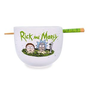 Rick and Morty Portal Japanese Ceramic Dinnerware Set | Includes 20-Ounce Ramen Noodle Bowl and Wooden Chopsticks | Asian Food Dish Set For Home & Kitchen | Adult Swim Cartoon Gifts and Collectibles