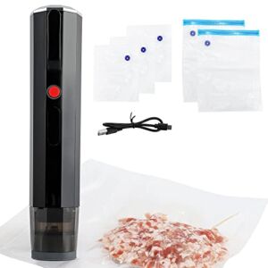 Moonshan Handheld Vacuum Sealer Portable Food Vacuum Sealing Machine 1200 mAH Rechargeable Lithium Battery Carry-on Type with 5 Reusable Bags for Home