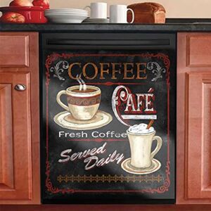 Yosa Black Dishwasher Cover Sticker Morning Coffee Decor Kitchen Refrigerator Magnet Home Coffee Tea Dishwasher Washer Panel Decal, 23x26inch( Magnetic )