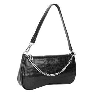 GOTECH Shoulder Bag for Women Vegan Leather Crocodile Purse Hobo bag Crossbody Bag Black