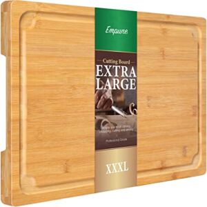 3XLarge Cutting Board, 24″ Bamboo Cutting Boards for Kitchen with Juice Groove and Handles Kitchen Chopping Board for Meat Cheese board Heavy Duty Serving Tray, 3XL, Empune