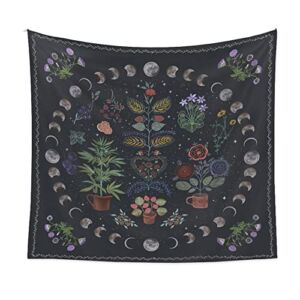 LAIMAILER Botanical Plant Tapestry Decor For Bedroom Aesthetic, Boho Moon And Sun Wall Hanging Tapestry, Large Nature Wall Decor Blanket Mandala Tapestry For Bedroom Home Dorm—-60 X 80″