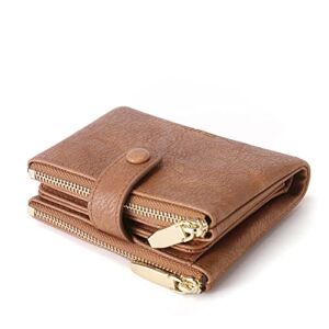 CLUCI Women Wallet Vegan Leather Small Compact Ladies Bi-fold Zipper Pocket Card Case with Photo Slot Two-toned Brown