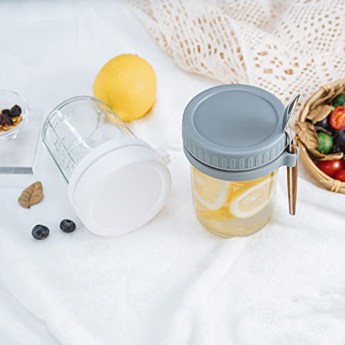 SMARCH Overnight Oats Jars with Lid and Spoon Set of 2，10 oz Large Capacity Airtight Oatmeal Container with Measurement Marks, Mason Jars with Lid for Cereal On The Go Container (grey) | The Storepaperoomates Retail Market - Fast Affordable Shopping