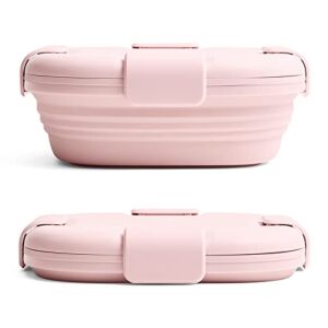 Stojo Jr Collapsible Box for Kids – Carnation Pink, 24oz – Leak-Proof Reusable Silicone Travel Bowl for Hot & Cold Food – For Home, On-The-Go Camping & Hiking – Microwave & Dishwasher Safe