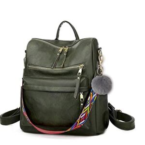 Leather Women Backpack ROOSALANCE Fashion Large Multipurpose Convertible Designer Ladies Shoulder Bag Handbags Dark Green