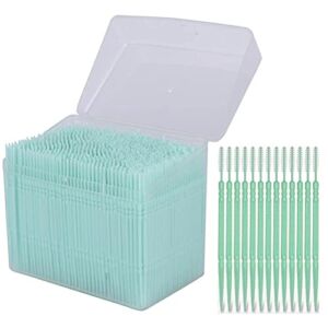 Acewen 1100 Pcs Disposable Plastic Toothpick Oral Cleaning Care Tooth Cleaning Tool or Cocktail Sticks Double Head Plastic Toothpicks Disposable Brush Toothpick, Green