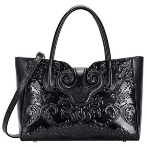PIJUSHI Floral Handbags For Women Designer Handbag Top Handle Shoulder Bags For Ladies (91776 Black)