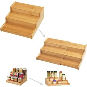 Spice Rack Organizer for Cabinet, 3 Tier Kitchen Cabinet Expandable Organizer Home Universal Bamboo Spice Rack for Jars Seasonings(1pc, size:8.75-15×8.25×3.3inch)