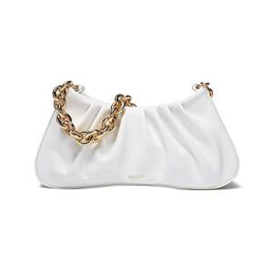 JOLLQUE Shoulder Bag for Women,Small Leather Dumpling Bag Handbag Purse,Gold Chain Going Out Evening Clutch Purses (White)
