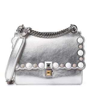 Fendi Kan I Metallic Silver Calfskin Scalloped Studded Small Shoulder Bag 8M0381