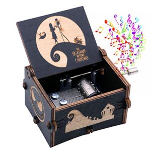 CORACIK Music Box The Nightmare Before Christmas Laser Engraved Wooden Hand-cranked Musical Box for Halloween Christmas – Plays This is Halloween