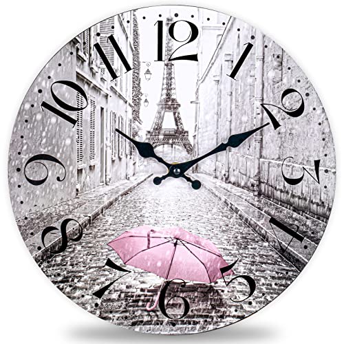 Wall Clock for Living Room Decor-Paris Decor for Bedroom-12 Inch Decorative Wall Clocks Battery Operated Non Ticking-Rustic Home Decor Round Wooden Wall Clocks for Kitchen Bedroom Bathroom Office | The Storepaperoomates Retail Market - Fast Affordable Shopping