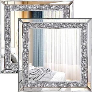 ZOLAPI 2PCS Crystal Rhinestone Diamond Wall Mirror.Brilliant Hand-Spliced Glass Mirror.Accent Decorative Mirror for Hallway/Bathroom/Bedroom（12”x12”）