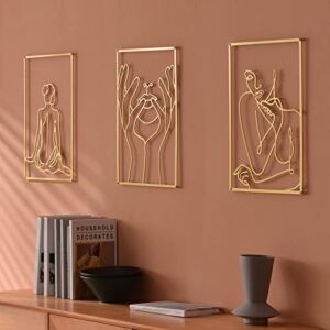 DeaTee 3 Packs Gold Wall Decor, 0.12”Thicker Real Metal Minimalist Wall Art, Gold Metal Wall Art Decor, Modern Abstract Female Single Line Wall Sculptures, Gold Accent Decor for Bedroom and Living Room (18.0 x 12.0 Inches)