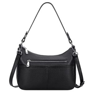 Over Earth Soft Leather Handbags for Women Crossbody Purses Multi Pockets Shoulder Bags Messenger Bag Medium(O120E UG Black)