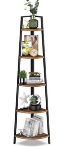 SpringSun 5-Tier Ladder Corner Shelf, Display Rack Multipurpose Bookshelf and Plant Stand for Living Room(Brown)