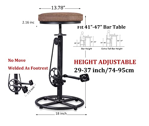 Rustic Swivel Adjustable Bike Stool-29-37″ Kitchen Counter Bar Height-Set of 2 Industrial Farmhouse Countertop Barstools-Metal and PU Leather | The Storepaperoomates Retail Market - Fast Affordable Shopping