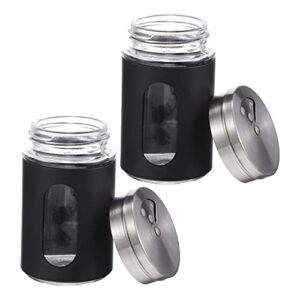 FAVOMOTO 2pcs Spice Jars Stainless Steel Glass Bottles Toothpick Dispenser Multi- Cans for Home Kitchen Condiment Pots Black