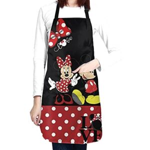 WOMFUI Red Kitchen Chef Apron Unisex Black Apron Adjustable Extra Long Ties 2 Pockets for Home Cooking…