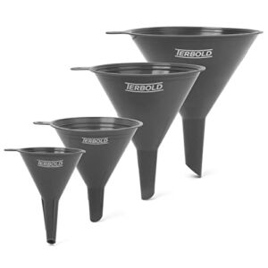 Terbold 4pc Funnel Nesting Set in BPA Free Plastic for Kitchen Cooking, Car Oil, Home, or Lab Use (Gray)