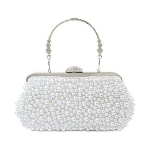 Bellawish Pearl Clutch Purses for Women Wedding Bridal Evening Clutch Handbag for Parites Prom(white)