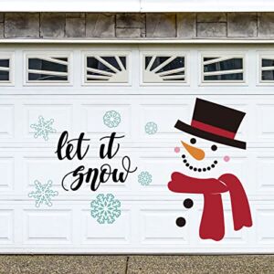 Whaline 21Pcs Christmas Garage Decoration Magnet Stickers Snowman Magnet Decals Refrigerator Stickers Let It Snow Christmas Garage Door Decals for Christmas Party Supplies Home Decorations