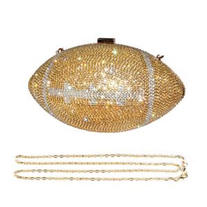 Gripit Bling Rhinestone Football Shaped Rugby Quirky Bag Purse Novlety Chain Purse Shoulder Handbag with Crystal for Women Girls,Gold