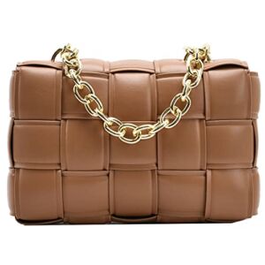 YUESUO Woven Design Chain Crossbody Handbag Purse for Women, Small Shoulder Messenger Bag Clutch Purses (Brown)