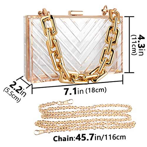 Acrylic Women Clear Purse, Evening Clutch Handbag with Removable Gold Chain, Transparent Crossbody Shoulder Stadium Purse for Gameday, Bridal, Bachelorette Party, Prom & Concert (V Shape) | The Storepaperoomates Retail Market - Fast Affordable Shopping