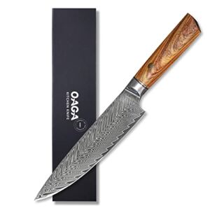 OAGA Chef Knife 8 Inch, Damascus Japanese Kitchen Knife, VG-10 Super Sharp Steel Professional High Carbon Cooking Knife with Ergonomic Wooden Handle, 67 Layers, Luxury Gift Box