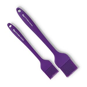Kitchen Mama Silicone Basting Pastry Brush: Set of 2 Heat Resistant Basting Brushes for Baking, Grilling, Cooking and Spreading Oil, Butter, BBQ Sauce, or Marinade. Dishwasher Safe(Purple)