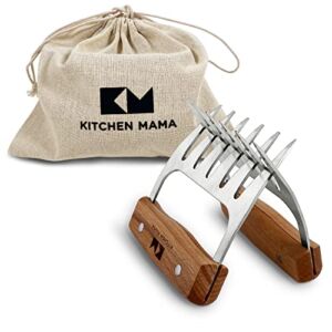Kitchen Mama Meat Claws: 1 Pair of Claws is Great for Shredding, Pulling Pork, Beef, Chicken, or Turkey on The BBQ. Stainless Steel with Wooden Handle Meat Shredder Claws is Perfect for Grill Masters