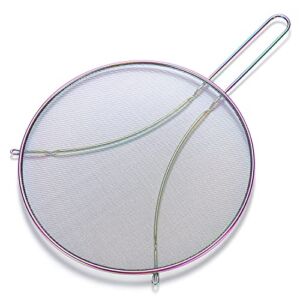 Rainbow Splatter Screen for Cooking 11.8”, Stainless Steel Grease Splatter Guard for Frying Pan, Fine Mesh Splatter Screen with Resting Feet, Comfort Grip Handle, Safe Cooking Lid,Keeps Kitchen Clean