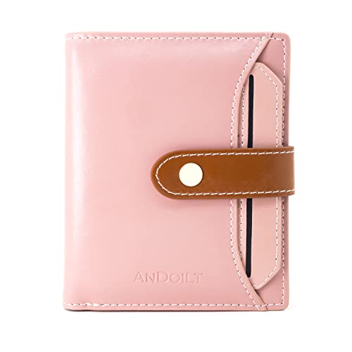 ANDOILT Wallets for Women Genuine Leather Small Bifold Wallet RFID Blocking Card Case Purse with ID Window Coin Pocket Pink | The Storepaperoomates Retail Market - Fast Affordable Shopping