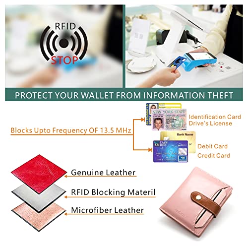 ANDOILT Wallets for Women Genuine Leather Small Bifold Wallet RFID Blocking Card Case Purse with ID Window Coin Pocket Pink | The Storepaperoomates Retail Market - Fast Affordable Shopping