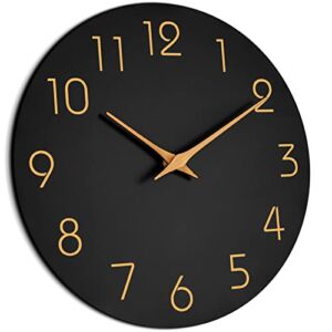 Mosewa Wall Clock 10 Inch Black Wall Clocks Battery Operated Silent Non-Ticking – Simple Minimalist Style Rose Gold Numbers Clock Decorative for Living Room,Kitchen,Home,Office,Bathroom(10″ Black)