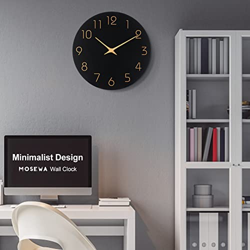 Mosewa Wall Clock 10 Inch Black Wall Clocks Battery Operated Silent Non-Ticking – Simple Minimalist Style Rose Gold Numbers Clock Decorative for Living Room,Kitchen,Home,Office,Bathroom(10″ Black) | The Storepaperoomates Retail Market - Fast Affordable Shopping