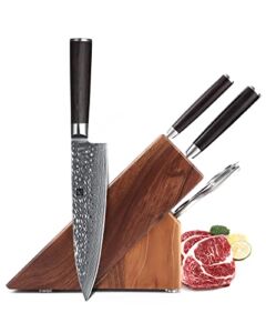 XINZUO 5Pcs Kitchen Knife Block Set Damascus Steel Chef Knife Set, Professional Chef Santoku Utility Knife with Kitchen Shears and Walnut Wood Knife Block, High Carbon Steel Cooking Knife Set