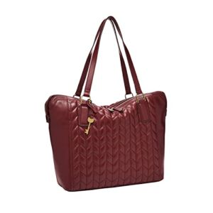 Fossil Women’s Jacqueline Leather Tote Bag Purse Handbag, Wine Quilted (Model: ZB1637609)