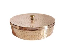 Copper Masala Box Food Storage Dabba | Spice Rack | Handmade Box | Kitchen Storage Box | Home Cookware Antique 2 Unique Design Floral & Hammered Etched Copper Box By MANDALA HANLOOM. (12 Inch Hammered)