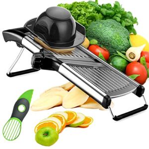 Multifunctional Mandoline Food Slicer, Stainless Steel Adjustable Potato Tomato Onion Slicer/Vegetable Chopper/Fruit Cutter 6 in 1 for Kitchen with FREE Avocado Blade for Gift