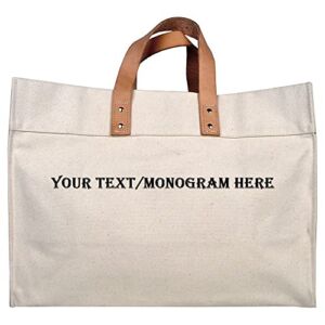 Tag&Crew Personalised Manhattan Leather Handled Box Styled Canvas Tote Handbag for Travel Shopping Work
