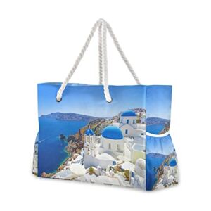 LUNLUMO Great Santorini Landscape Shoulder Tote Bag Beach Tote Bag