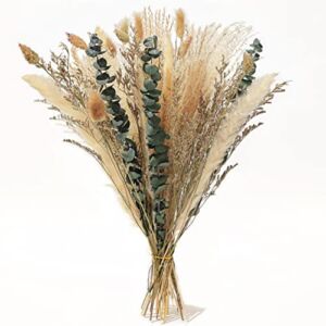Natural Dried Flower Bouquet ,17″ White Pampas Grass Branches Boho Décor for Vase,Home Décor Table Decorations for Party Wedding