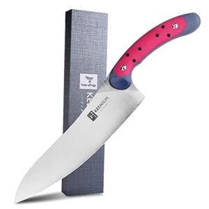 KEENSUN Chef Knife – 8 Inch Professional Kitchen Knife Rust Resistant VG10 Chef Kitchen Ultra Sharp Cooking Knife,Pink G10 Polymer Composites Handle and Powder Steel Matte Knife Blade Good for Women